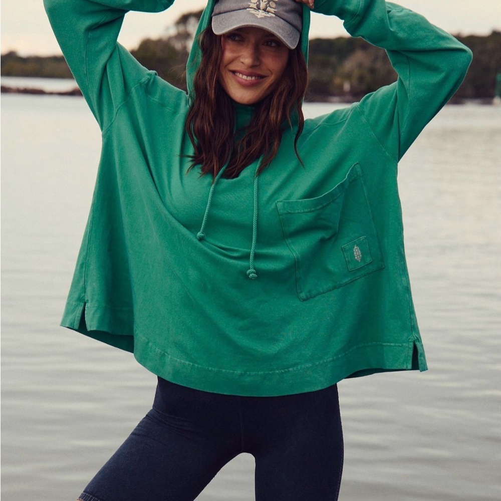 Free People Boxy Green Pullover Hoodie